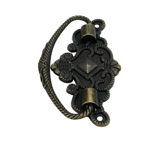 Vintage Antique Cabinet Bail Pull Handles Set Of 8 In Bronze Finish, Drop Ring Pulls with screws and Chinese Retro Cloud Design.