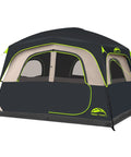 Roomy Six Person Camping Tent With Heavy Duty Blackout Layer Blocks Bright Morning Sun And Keeps Things Cool For Your Crew Includes Full Rainfly For Smooth Weekend Getaways, showing the entrance and windows.