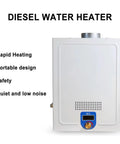 Overland Crew Approved Diesel Tankless Water Heater With LED Digital Display And Constant Temp Controls For RV Camper Outdoors, front view with digital dial.