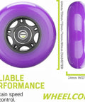 Pro Grade Inline Skate Wheels With ABEC-9 Bearings And Floating Spacers For Roller Hockey Skates, 85A Indoor Outdoor, 64mm 70mm 72mm 76mm 80mm Diameters, Purple 4-Pack Including 72mm Option, purple wheel with dimensions