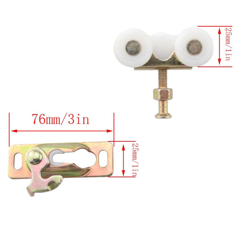 2 Pack Three Quarter Inch Sliding Door Rollers With Four Mounting Screws Silent Hanging Wheels For Pocket Doors Closet Doors Bypass Tracks And RV Accessories Easy To Install With Durable Precision Wheels For Smooth Quiet Sliding, showing roller dimensions
