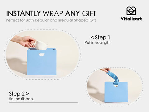 Step-by-step wrapping using Bulk 10 Pack Paper Gift Bags With Satin Ribbon Handles Assorted Colors 7.87x3.54x7.09 in