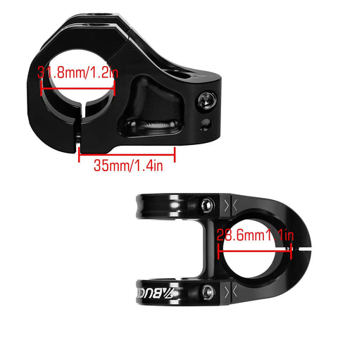 Ultralight CNC Hollow Aluminum 35mm Mountain Bike Stem For 31.8mm Handlebars, side and top view with measurement details