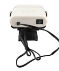 Compact battery operated car heater with swivel base and power switch for defrosting and cozy indoor use.