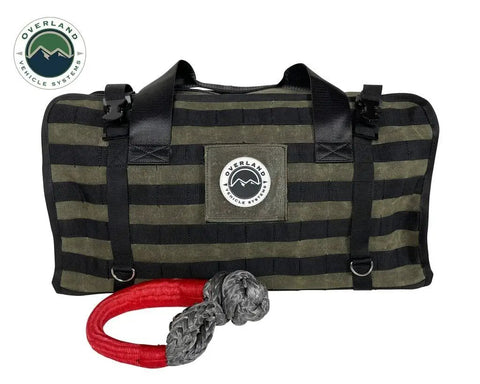 Rugged Waxed Canvas Recovery Bag With Paraffin Waterproofing, Large Gear Storage, and MOLLE Storage Rows with D Rings.