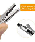 100 Pack Metal Alligator Clips 2 Inch 51mm Steel Crocodile Clips Nickel Plated Silver Tone For Electrical Testing And DIY Projects Heavy Duty Killer Grip Spring Clamps, close-up jaw