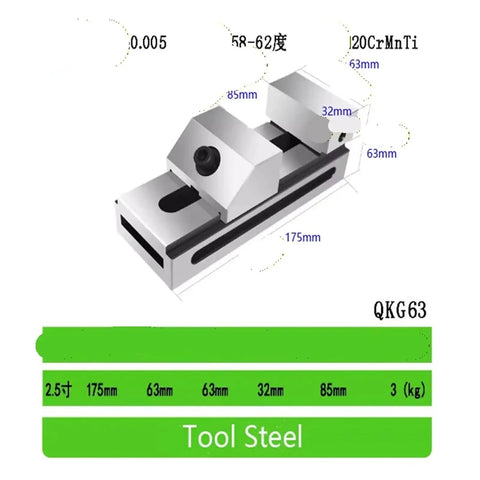 Two Point Five Inch CNC High Precision Flat Vise With Quick Adjust Jaw For Fast Acting Right Angle Grinding And Milling Bench Fixture Built Tough For Metalworking And CNC Machining, tool steel