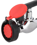 Close-up of faucet mounted eyewash station with single spray head first aid emergency eye wash for sink attachment.