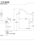 Technical drawing of Old School Clawfoot Tub Filler Deck Mount High Arc Spout Solid Brass Ceramic Disc Cartridge polished chrome.