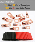 Copper Wire Lugs And Battery Cable Ends Kit With Heat Shrink Tubing AWG 2 To 12 195Pcs Lugs Plus 85Pcs Battery Terminals