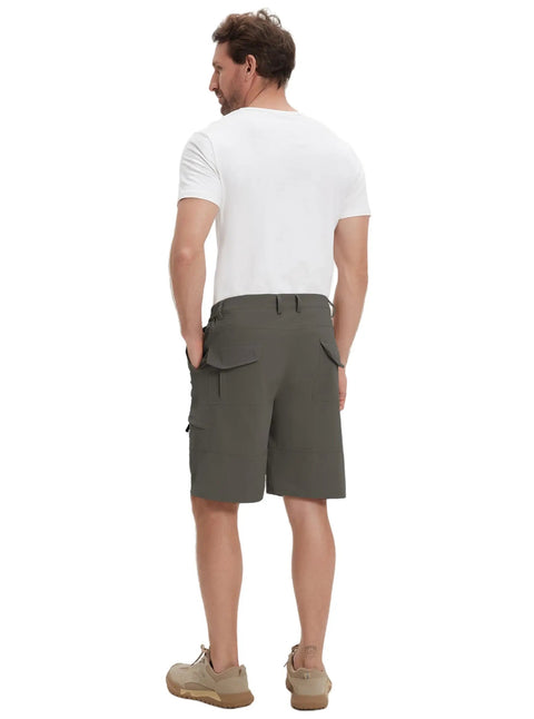Back view of Men's Hiking Cargo Shorts 9 Inch Stretch Quick Dry Lightweight Outdoor Work Shorts With Six Pockets For Travel Camping Golf And Fishing Dark Gray All Day Comfort