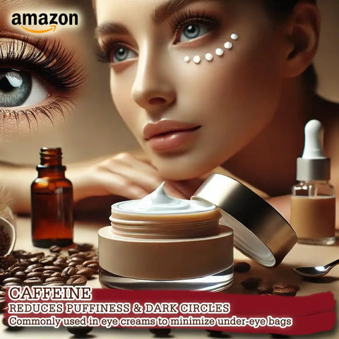 Straight Up Caffeine Powder For Homemade Skincare Creations And DIY Beauty Fixes That Hits Different On Tackling Cellulite Firming Skin And Boosting Circulation In Natural Bath And Body Blends Legit Raw Ingredient. Eye cream with caffeine applied under eyes.