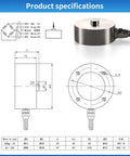 Bellows Type Single Point Load Cell Sensor For Precise 0.2 Percent Accuracy In 0 To 100 Kg Range, 51mm By 25mm Diameter, 3m Cable, Test Compression Force Weight Pressure Sensor, High Performance. Stainless steel load cell with dimensions and wiring diagram