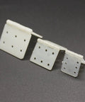 Nylon Hinges For RC Airplane Models Three Sizes Available 16 Pack Durable Fixed Wing Hinge Set For Aileron Rudder And Elevator Flexible Rotation Easy Install Small Size 0.47 By 0.94 Inches showing three hinge sizes.