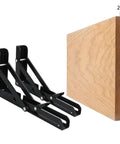 Two Pack Heavy Duty Folding Shelf Brackets Set, Triangle Wall Mounted Billy Brackets, 14 Inch Black, side view with wood panel