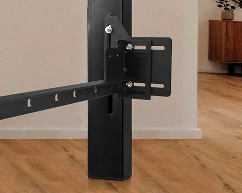 Universal Footboard Extension Brackets For Bed Frames Knockout Fix Hardware Kit Bolt On Design Fits Twin Queen King Sizes, close-up of installed bracket.