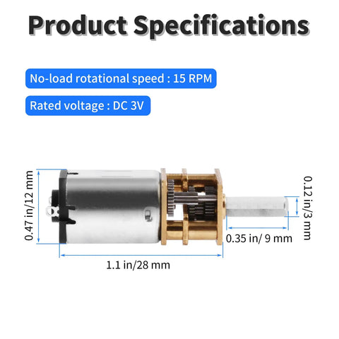 DC 3V 15RPM Gear Motor With Full Metal Gearbox And Mounting Bracket High Torque Mini Metal Gearwheel 9 mm Shaft D Shaped specs