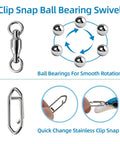 30 Pack Heavy Duty Stainless Steel Fishing Swivels With Snap Hooks For Lure Attachments, Saltwater And Freshwater Tackle Kit