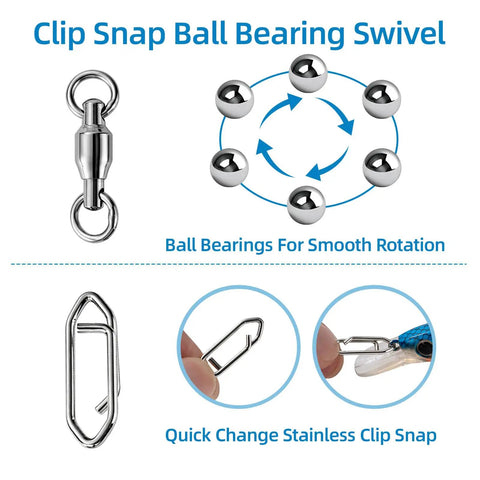 30 Pack Heavy Duty Stainless Steel Fishing Swivels With Snap Hooks For Lure Attachments, Saltwater And Freshwater Tackle Kit