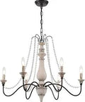 Six Light Wood Like Metal Crystal Chandelier In Cozy French Country Rustic Farmhouse Style For A Cozy Bedroom And Dining Space L29.5 x H21 Inches With 51 Inch Adjustable Chain Uses E12 Bulbs Not Included Dimmable, front view.