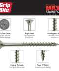 Grip Rite T-25 Star Drive Kick Butt 305 Stainless Steel Star Bugle Head Deck Screws for cedar and composite decks.