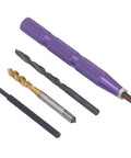 54 Piece Metric Thread Repair Kit With 304 Stainless Steel Inserts showing taps, drills, and purple handle for durable repairs