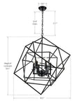 Cubist Pendant Metron Chandelier in black with interlocking open cube frame, six light E12 sockets, adjustable 51 inch chain