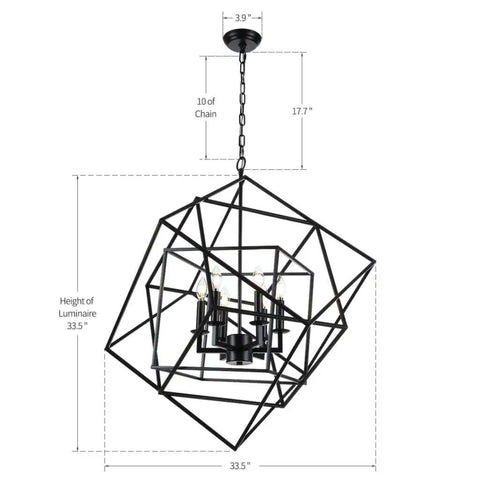 Cubist Pendant Metron Chandelier in black with interlocking open cube frame, six light E12 sockets, adjustable 51 inch chain