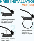 Three installation methods for Cable Management Kit With 15 Adhesive Cable Holders 15 Zip Ties 15 Screws 8 Silicone Cord Ties And 8 Adjustable Straps For Desk Computer TV Office Organization And Wire Cleanup