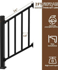 Modular Black Stainless Steel Stair Railing Kit 36 Inches High By 2 Feet Long With Snap Fit Design for 24 inch high black railing.