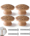 Handmade Boho Wood Cabinet Knobs 4 Pack Dope Mushroom Round Pulls with M4 Screws, natural wood finish, used on drawers