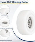 Pro Grade White Roller Idler Bearing Pulleys For Smooth Rolling Sliding Doors Heavy Duty Plastic Shells With Sealed Steel Bearings 4 Pack showing groove design and sturdy construction.