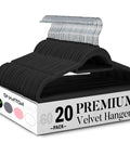 Black Velvet Hangers 20 Pack Space Saving Non Slip With Tie Bar Heavy duty ABS hangers in box