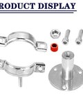 Two 2-inch stainless steel pipe support brackets with mounting flange, screws, nuts, and expansion sleeve.