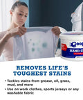 Grime Busting Hand Cleaner And Stain Remover Waterless Degreaser for Skin And Clothes Cream Formula visible with removed stains