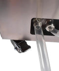 Close-up of Heavy Duty 55 Liter Commercial Fryer Oil Filter Cart showing stainless steel outlet and clear tubing.