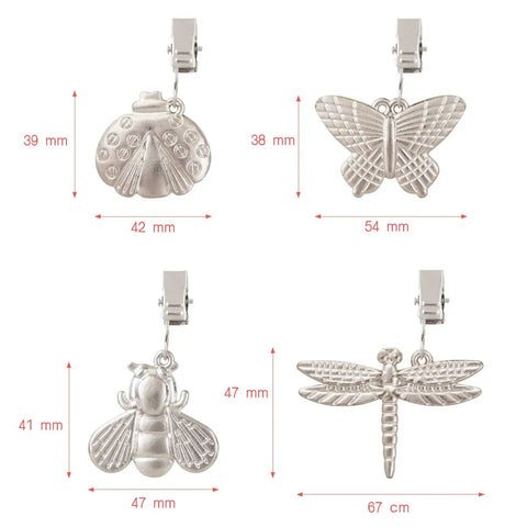 4 Pack Tablecloth Weights With Metal Clips Clamps For Outdoor Parties And Picnics, Cast Iron Weights In Butterfly Bee Dragonfly And Ladybug Shapes, Keeps Table Cover Locked Down In The Wind