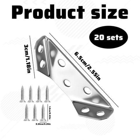 20 Pack Stainless Steel Corner Brackets With Screws L Shaped Angle Connectors For Wood Shelves Cabinets Desks And Tables
