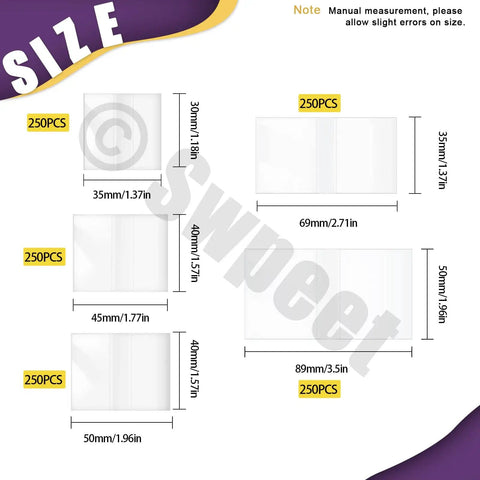 Size chart for Clear PVC Heat Shrink Bottle Bands Kit With 1250 Pcs DIY Friendly Five Sizes 1.37 Inches 1.77 Inches 1.96 Inches 2.71 Inches 3.5 Inches