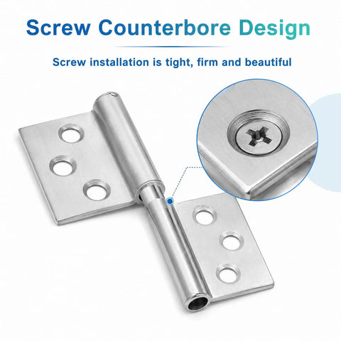3 Inch Stainless Steel Lift Off Hinges Set Of 4 With Mounting Screws For Cabinets And Doors showing screw counterbore design.