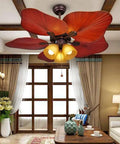 Modern Retro Ceiling Fan With Remote Control And Ambient Lighting For Indoor Outdoor Use In Apartments Living Rooms And Bedrooms, red blades.