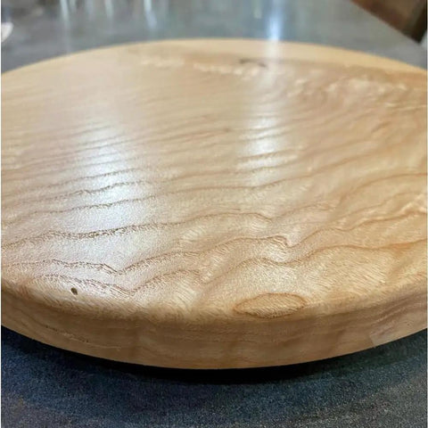 Close-up of the unpainted surface of 12 Inch Ash Wood Lazy Susan With Turquoise Painted Finish For Kitchen Island And Dining Table