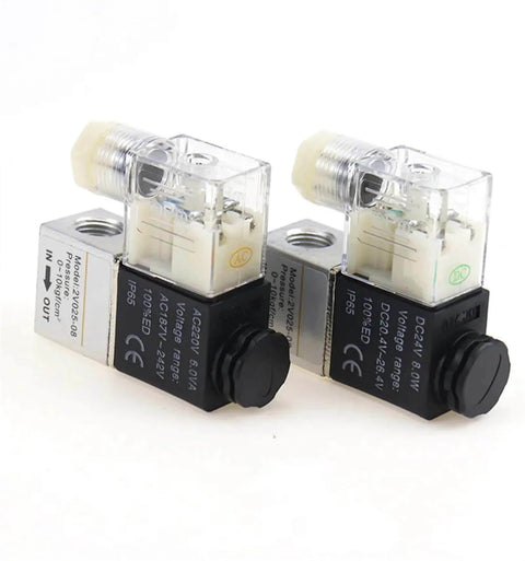 Heavy Duty 2 Port 2 Way Normally Closed Pneumatic Solenoid Valve with One Eighth Inch Ports, aluminum body, pair view