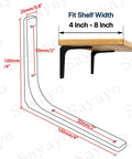 Diagram showing dimensions of 4 Pack Iron Wall Shelf Brackets 4 x 4 Inch Heavy Duty Shelf Support And Joint Angle Brackets Matte Black with shelf fitting details.