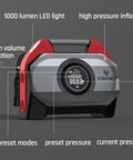 Vortex S6 Beast Cordless Tire Inflator Air Compressor with display, LED light, and settings for heavy duty vehicles and cars
