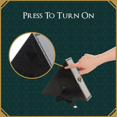 Legend Of Zelda Triforce Night Light LED Decorative Lamp with USB, showing black plastic base with Hyrule crest detail.