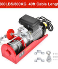 Built Tough 1500 Lb Overhead Electric Hoist Lift Crane For Garage Engine Work with red housing and steel cable