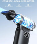 Cordless Air Duster With 60 MPH Wind Power showing detailed view of high-speed brushless motor and digital display