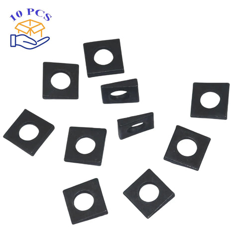 Heavy Duty Beveled Square Washers For Shim Leveling 3/8 Inch Bore Plus 7/8 Width Plain Carbon Steel Oxidized Black Finish 10 Piece Pack arranged