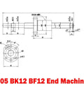 Technical drawing of Ball Screw 1605 Series with 1605-4 ball nut and end machined BK12 BF12 for CNC precision machinery.